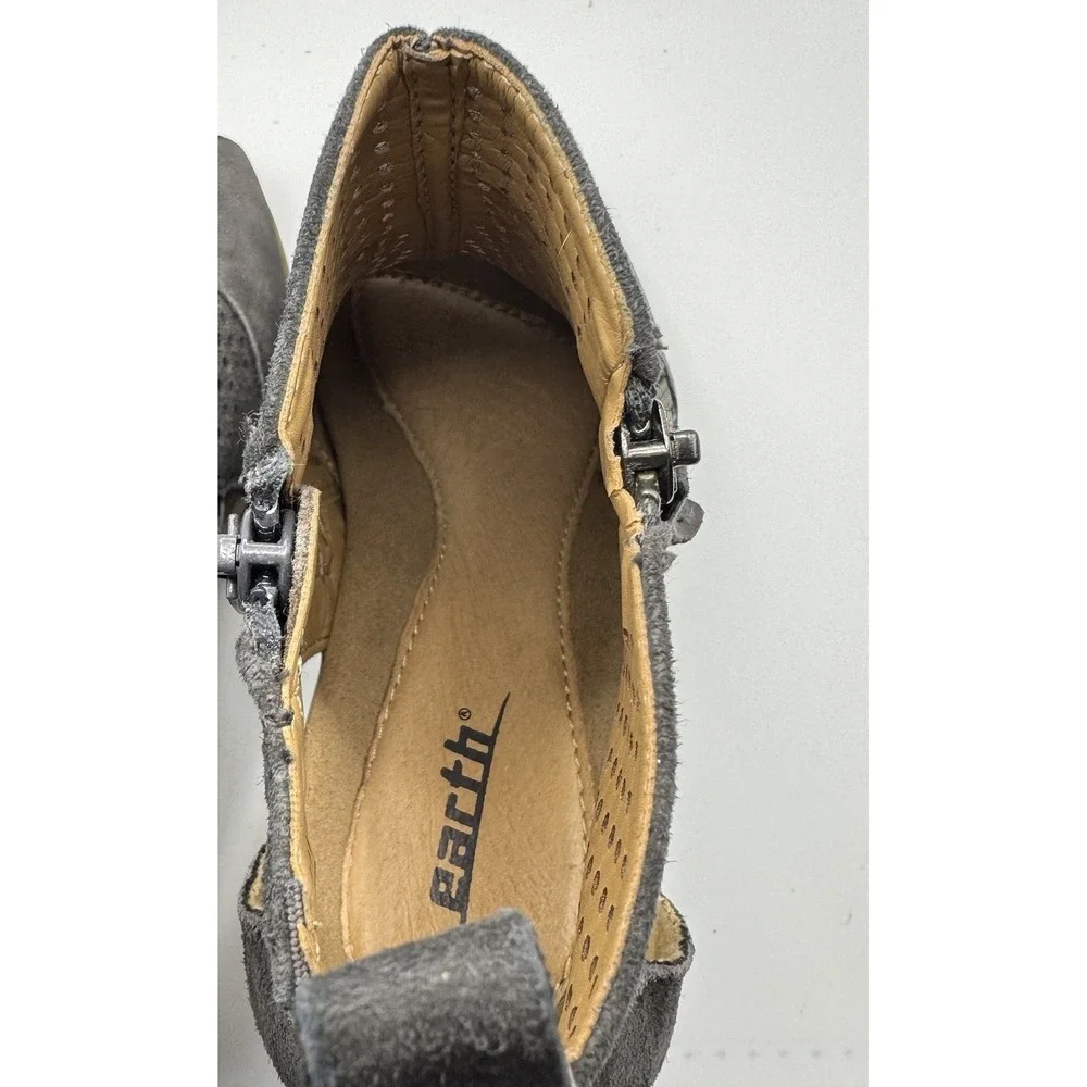 Earth Booties Ankle Cosmos Womens Size 6.5B Gray Suede Open Toe Wedge Zip Casual